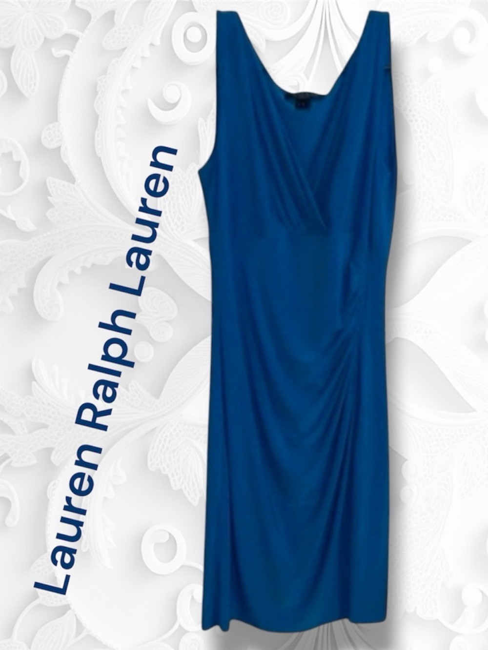 🌺Lauren Ralph Lauren blue sleeveless faux wrap cocktail dress - Picture 1 of 2